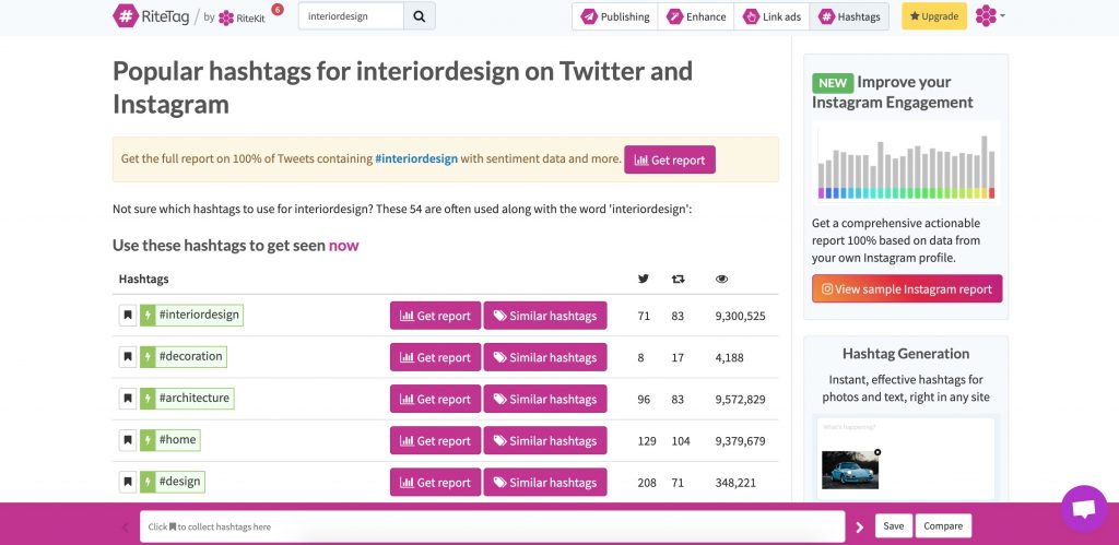 Ritetag - a hashtag tool that interior designers can use to find popular hashtags