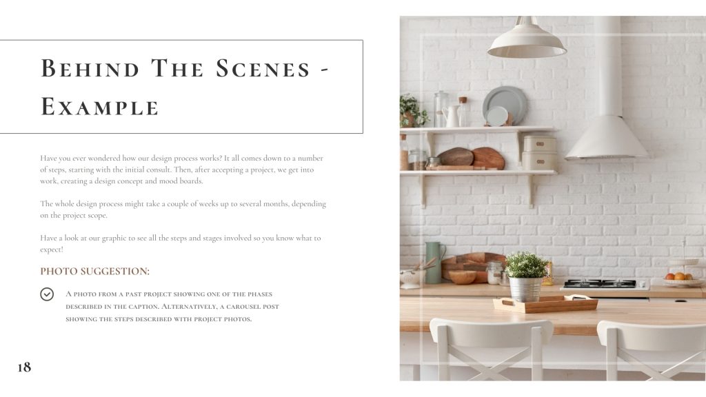 Caption templates can help you save time on content creation so you can post valuable advice on social media consistently, helping you to build trust with potential home decor clients.